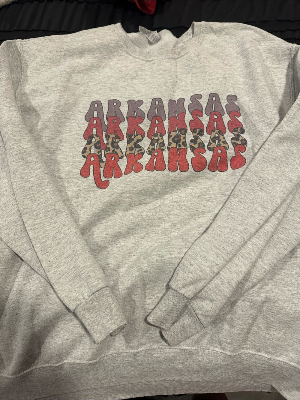 Arkansas Graphic Crewneck Sweatshirt - Light Gray with Red & Leopard Print
